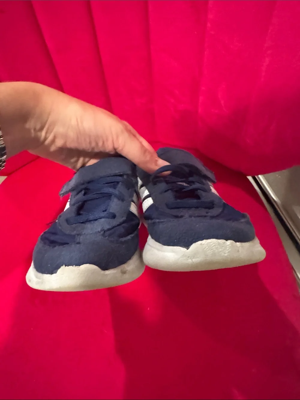 adidas Kids Navy and White Hook-and-Loop Sneakers